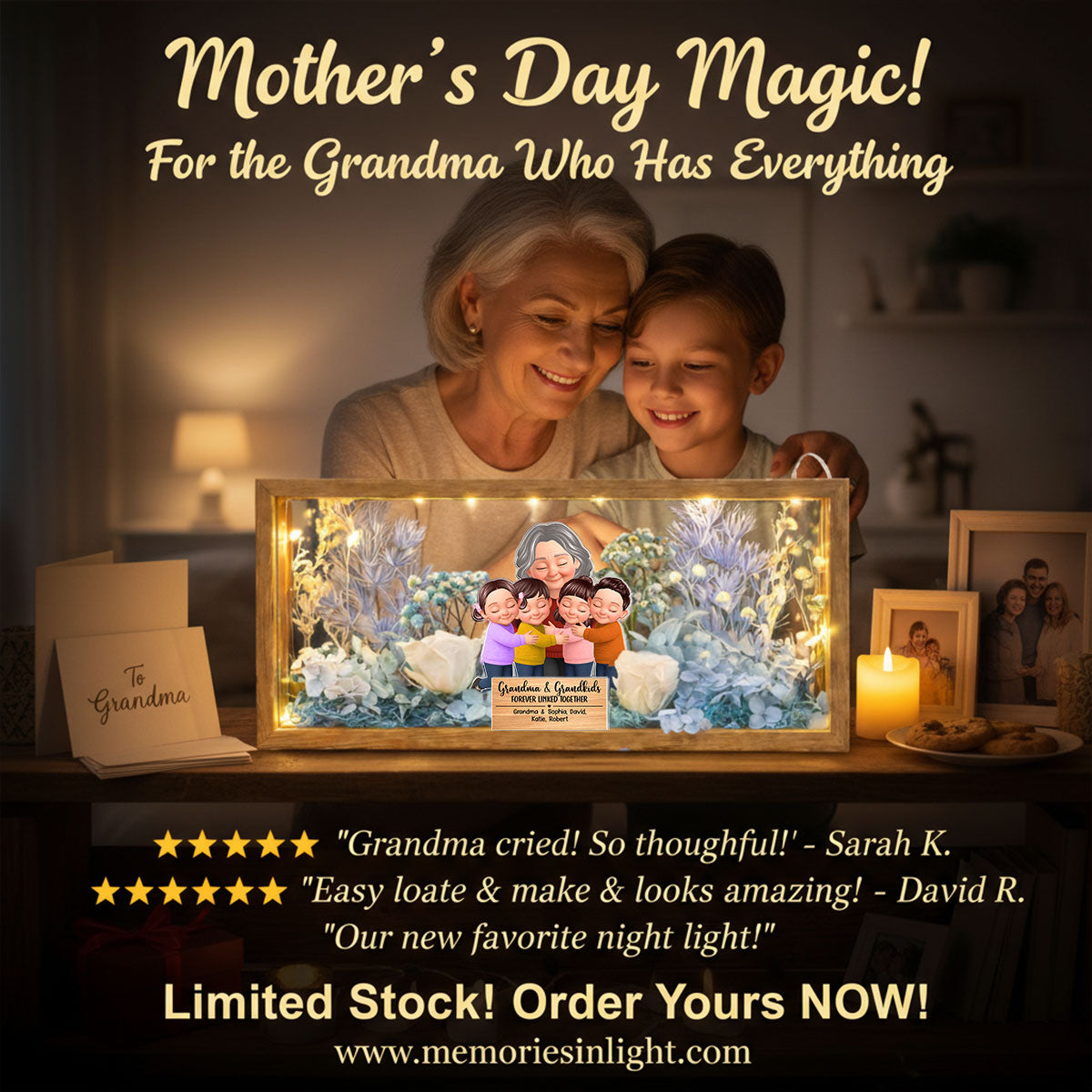Grandma And Grandkids Forever Linked Together - Personalized DIY Flower Shadow Box LED Night Light - Gift For Grandma