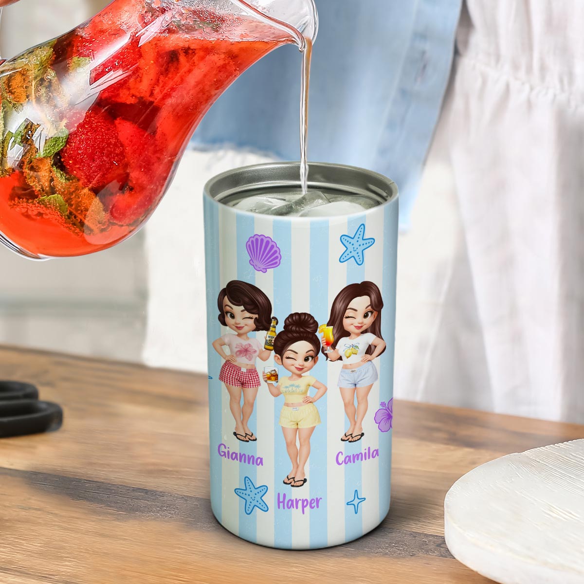 Congrats On Being My Bestie Stripe Style - Personalized Can Cooler - Summer