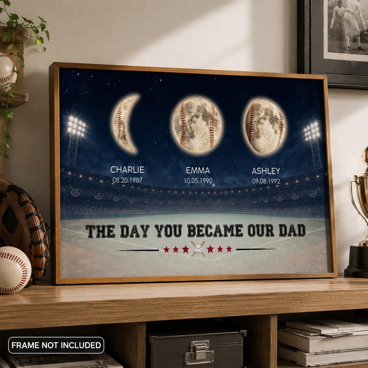 Baseball Dad Moon Phase - Personalized Poster - Father's Day gift for Dad