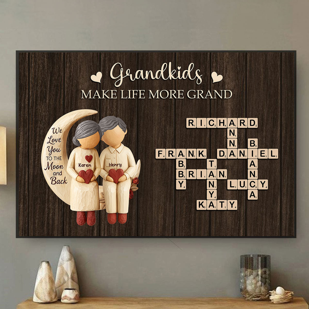 Grandkids Make Life More Grand Love to the Moon - Personalized Poster - Sentimental Gift for Grandma