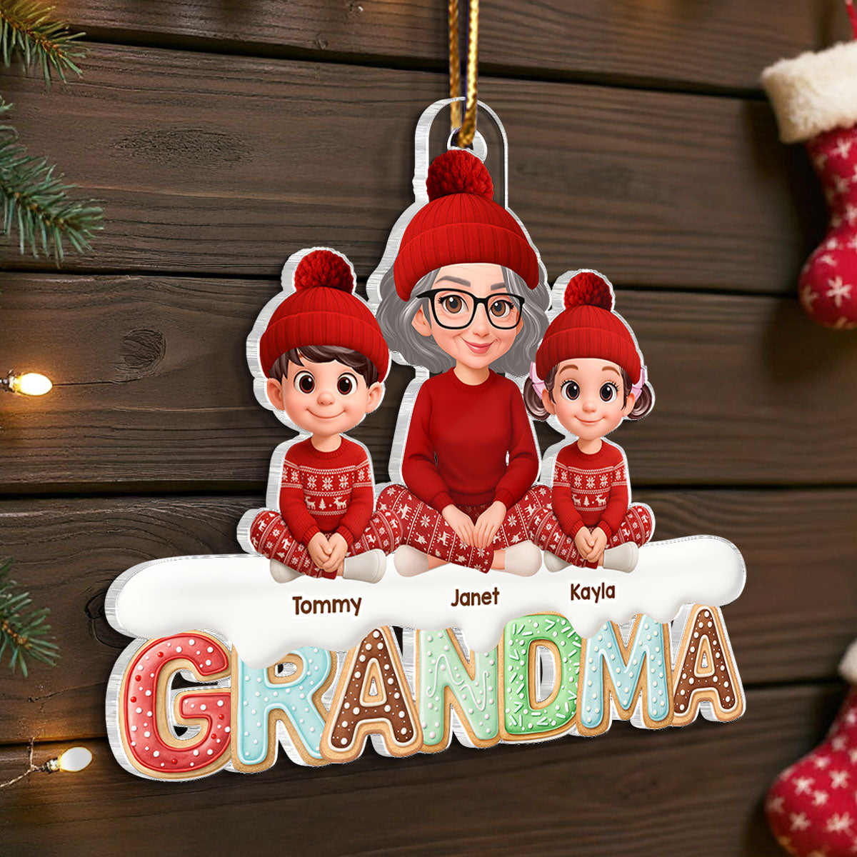 Grandma And Grandkids Custom Christmas Title - Personalized Acrylic Ornament - Unique Christmas Gift For Grandma