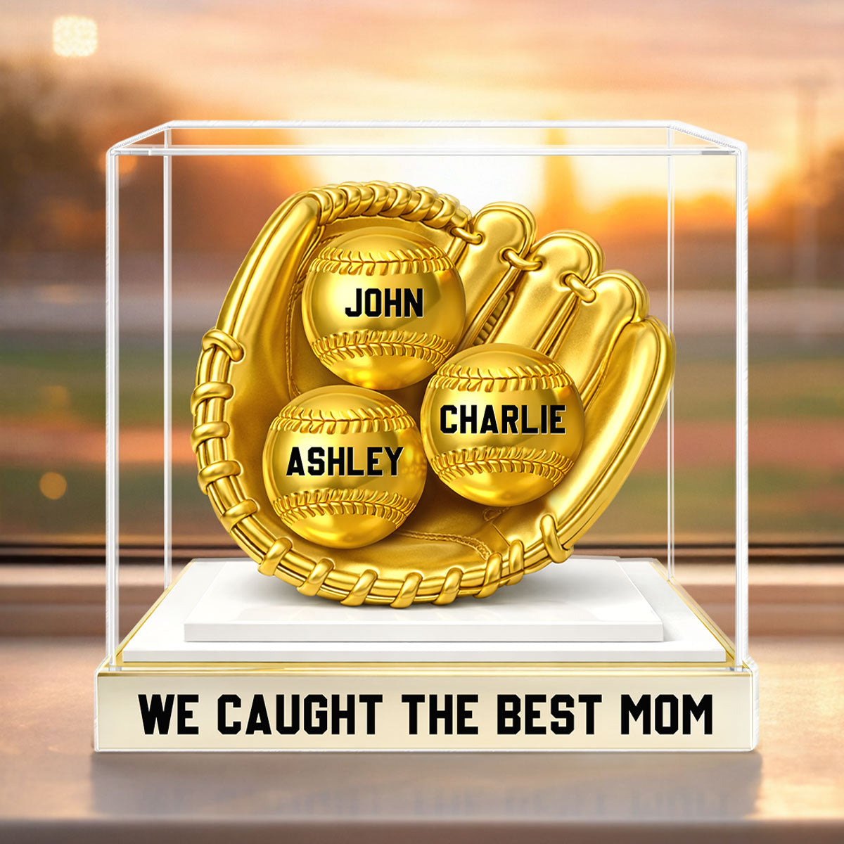 We Caught the Best Mom Golden Glove - Personalized Acrylic Block Plaque - Heartfelt Mother's Day Gift for Mom