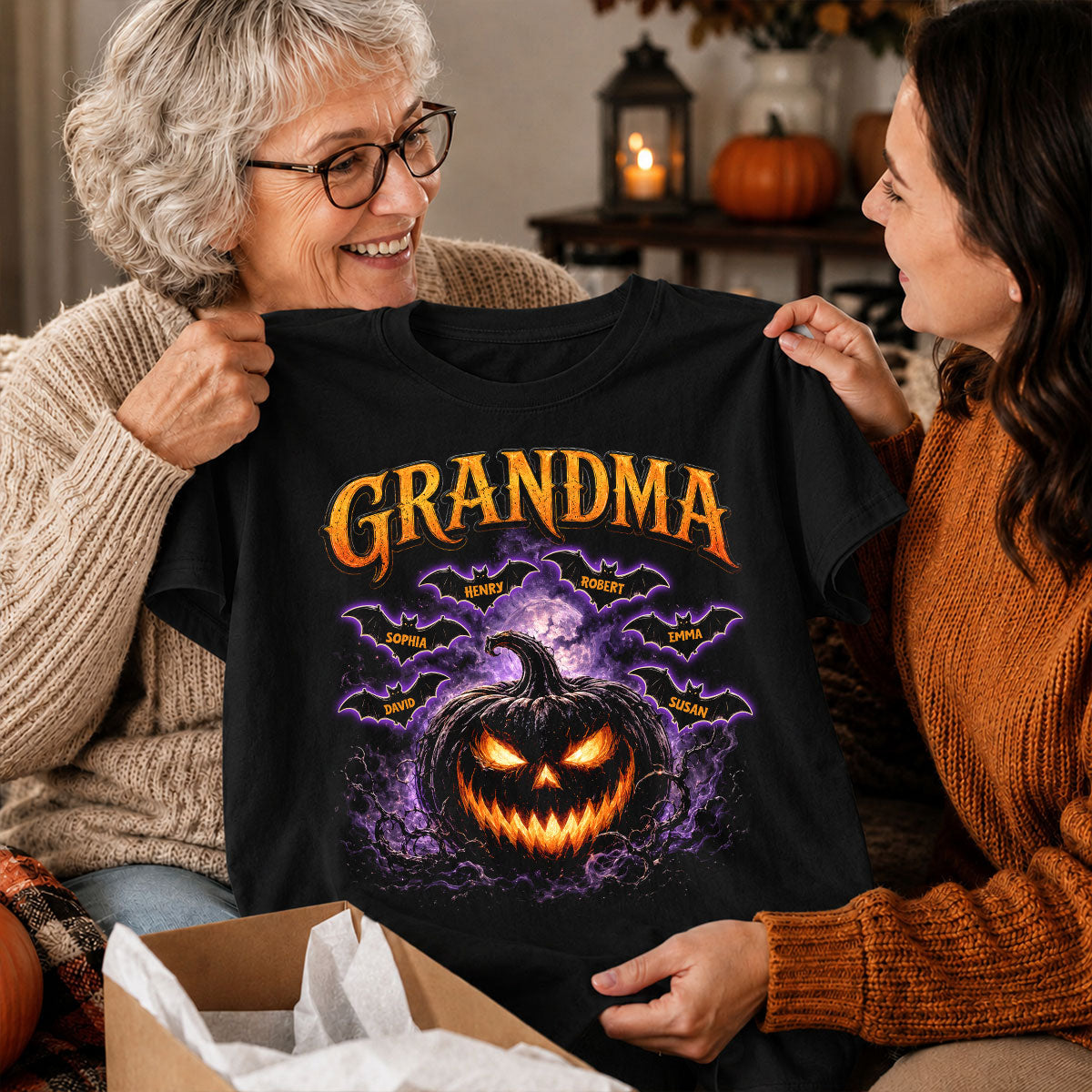 Jack O Lantern Pumpkin Grandma - Personalized Shirt - Trendy Halloween Tee for Grandma