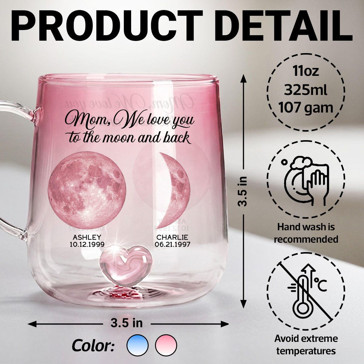 The Day You Became Our Mom Custom Moon Phase by Date - Personalized Glass Mug - Mother's Day Gift for Mom, Wife