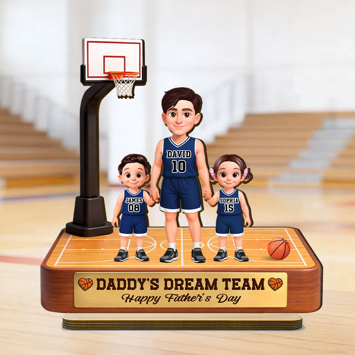 Basketball Daddy's Dream Team - Personalized 2-Layered Wooden Plaque -  Gift For Dad, Husband