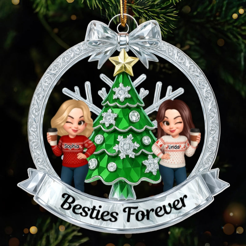 Besties on Crystal Effect Wreath - Personalized Acrylic Ornament - Christmas Gift for Besties