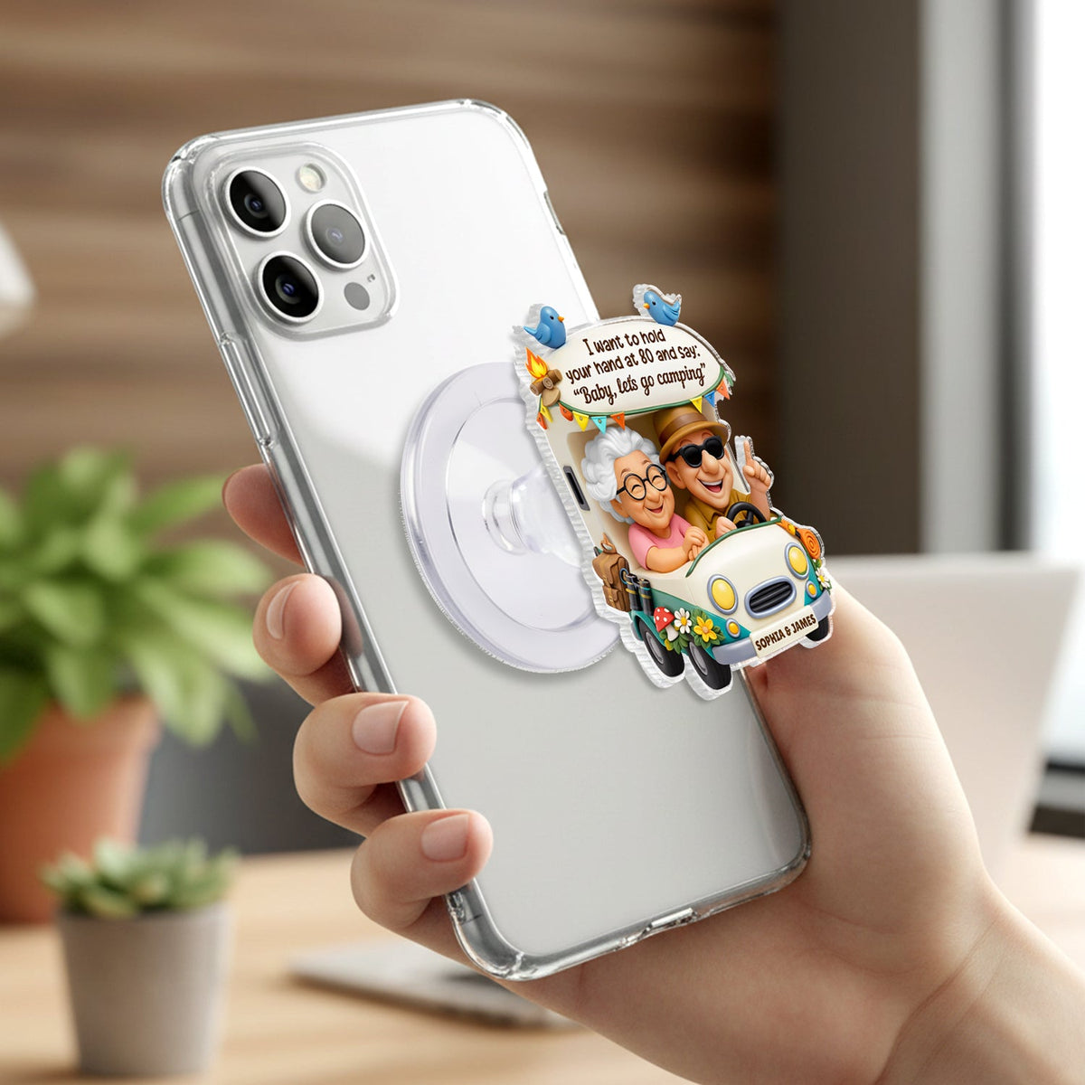 Baby Let's Go Camping Old Couple - Personalized Acrylic Magnetic Phone Grip - Anniversary, Valentine's Day Gift, Gift For Him, Gift For Her