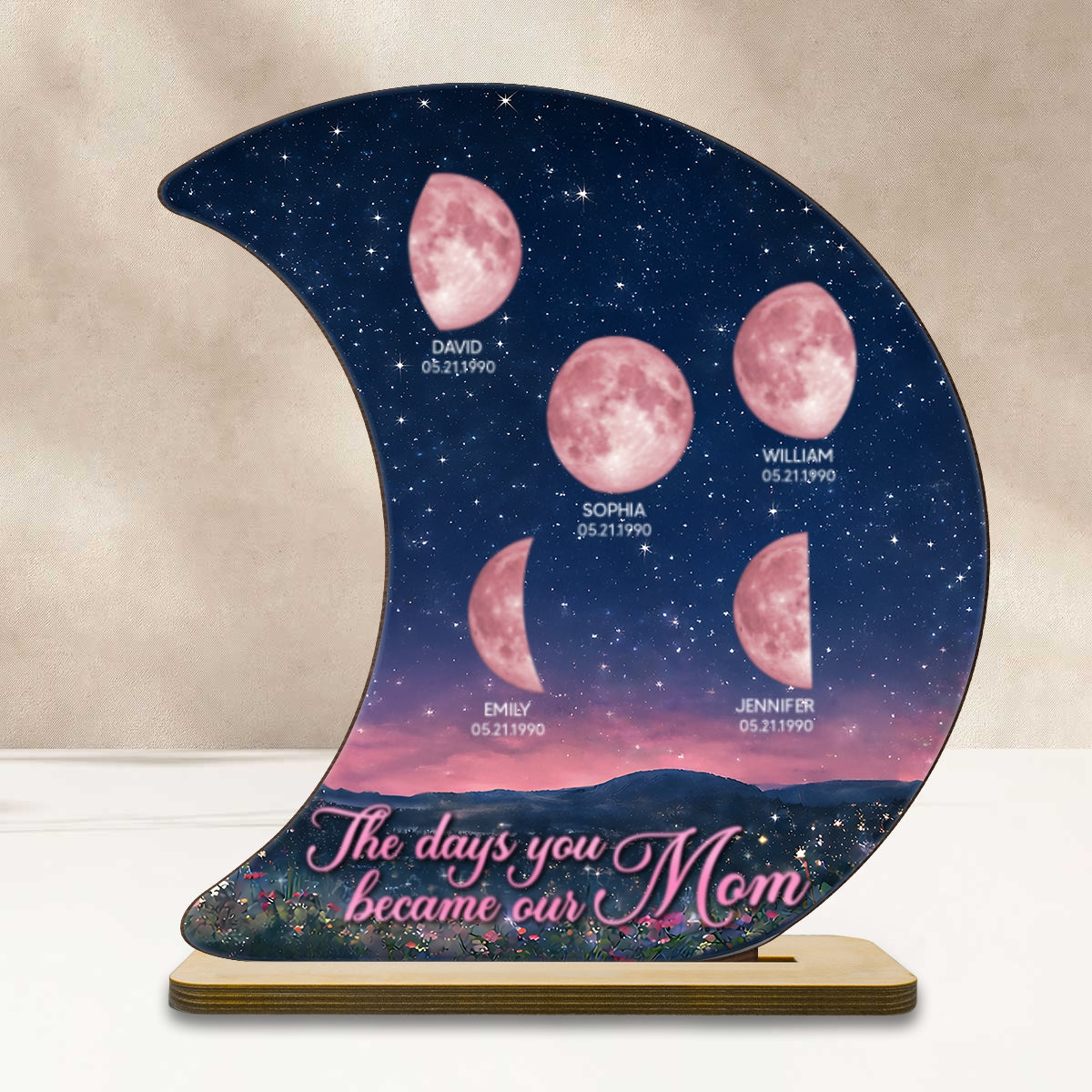 The Days You Became Our Mom Custom Moon Phase - Personalized 2-Layered Wooden Plaque - Heartfelt Gift For Mom, Grandma