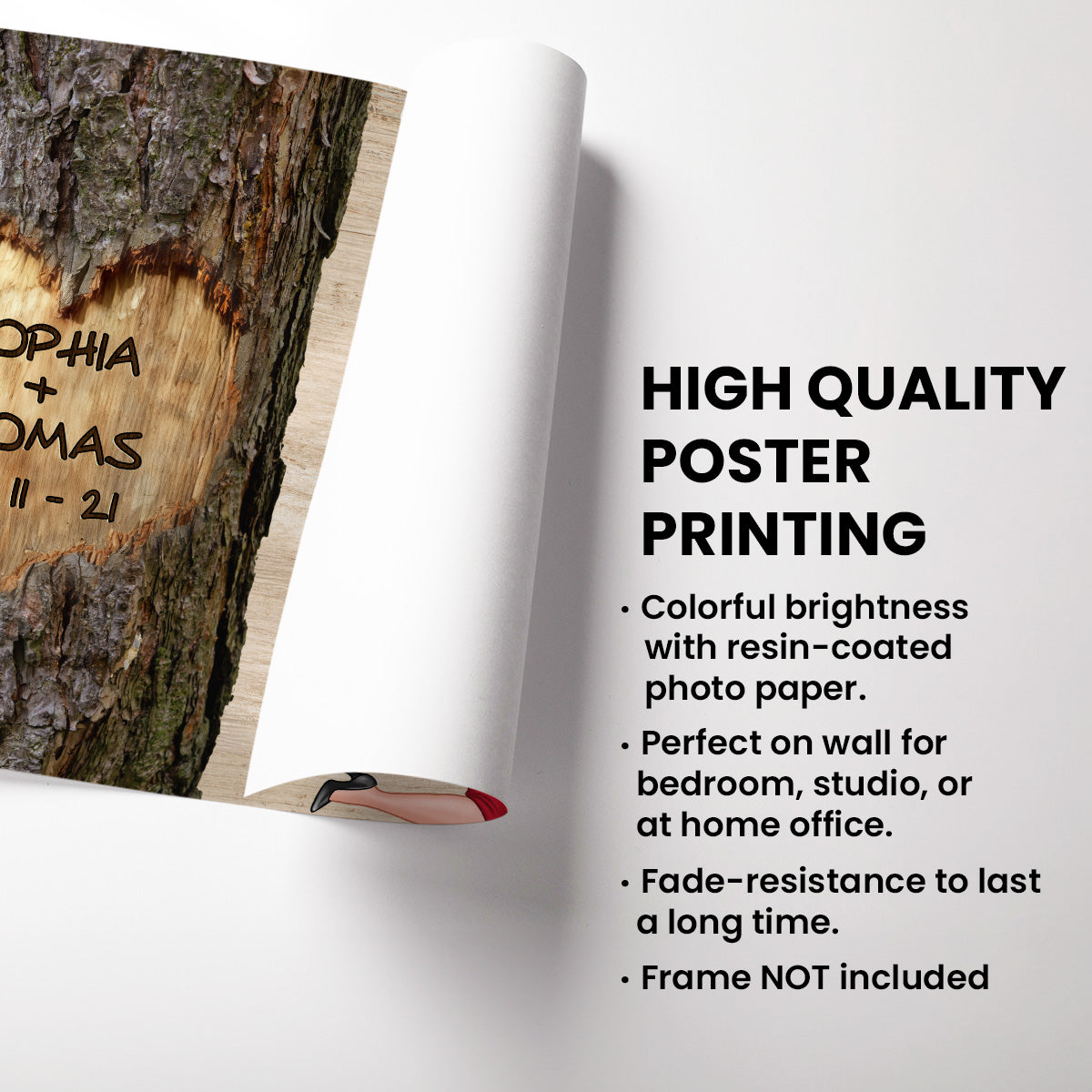 Couple Hugging Kissing Heart Carved Tree - Personalized Poster - Anniversary Gift, Valentine's Gift For Him, For Her