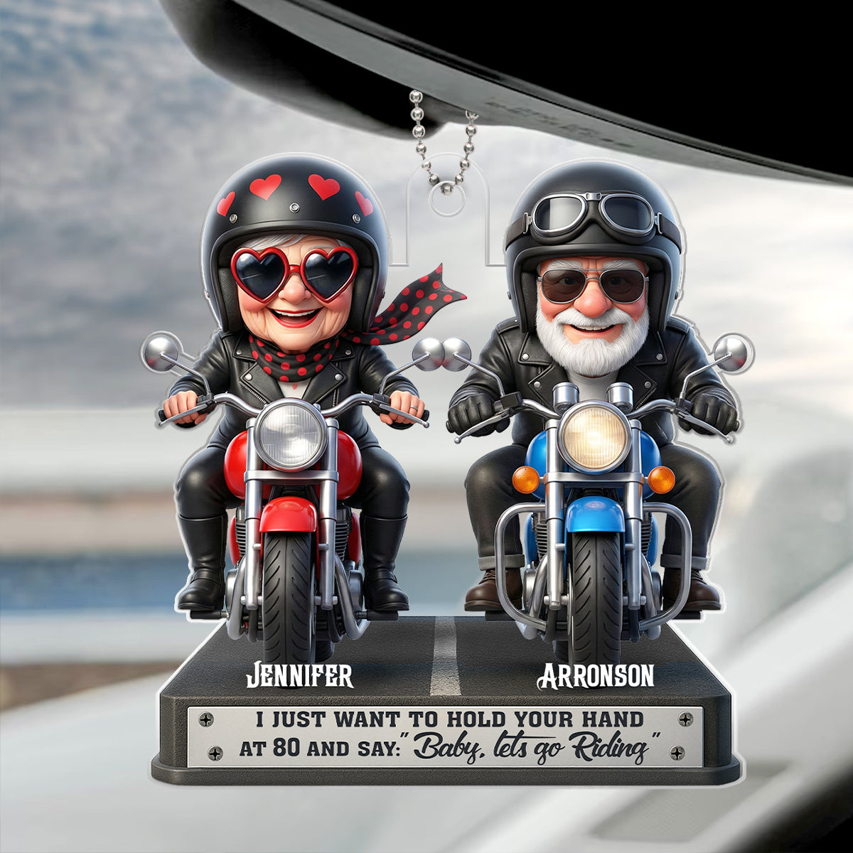 Baby Let's Go Riding Old Couple - Personalized Acrylic Car Hanger - Sentimental Gift for him, for her