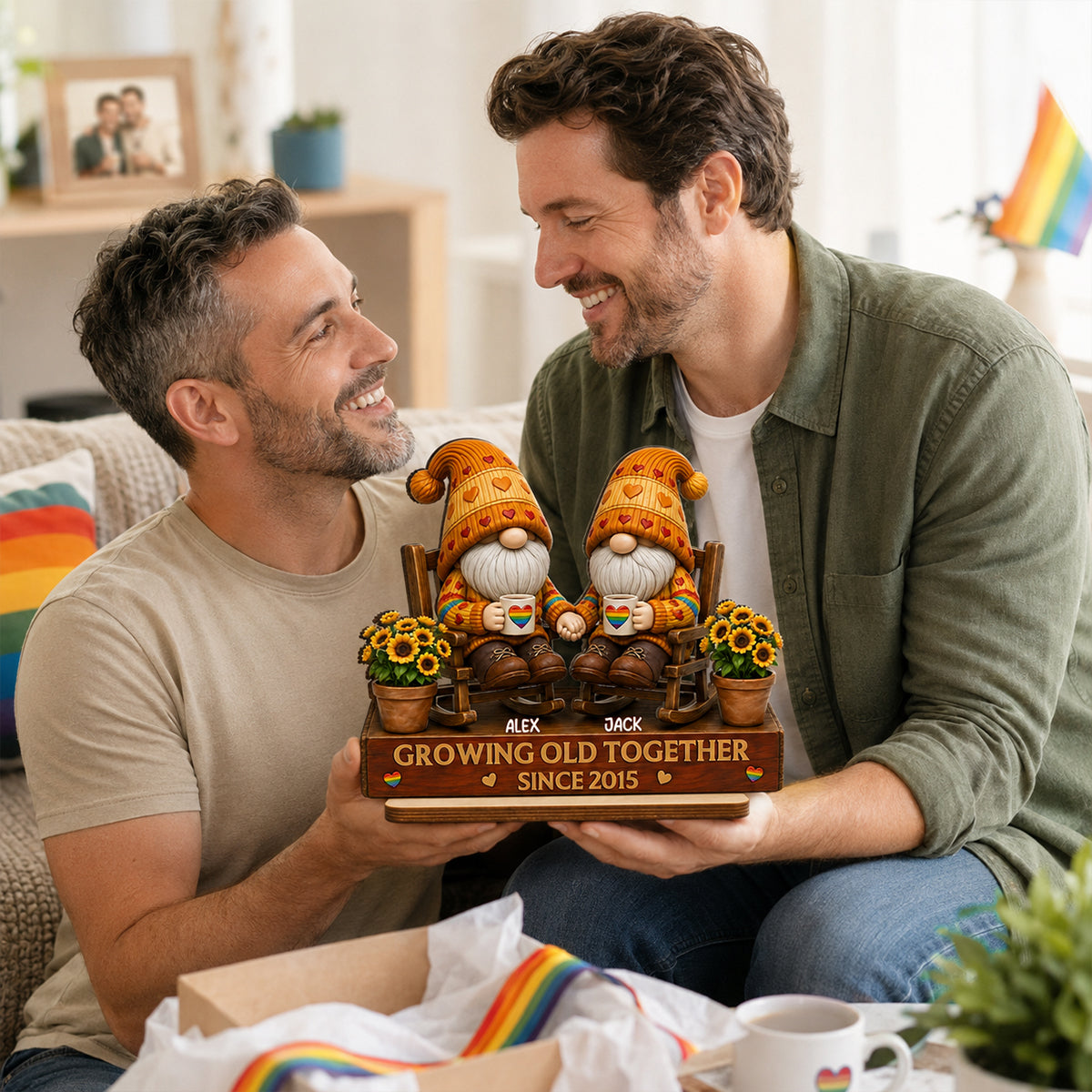 LGBT+ Couple Growing Old Together - Personalized 2-Layered Wooden Plaque - Gift For Couple, Happy Pride Month