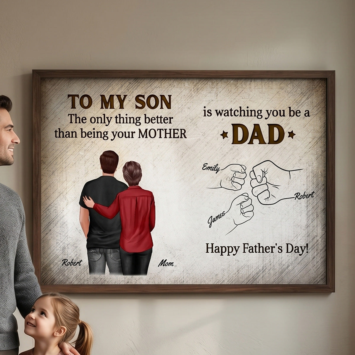 Retro Vintage From Mom Dad To Son Watching You Be A Dad Fist Bump - Personalized Poster - Father's Day Gift For Son