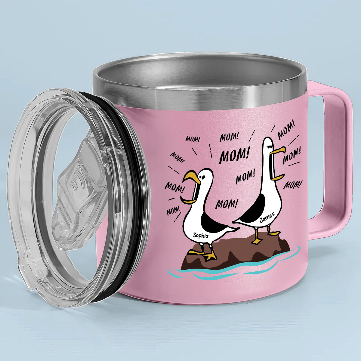 Seagull Mom Mom Mom Custom Name - Personalized Stainless Steel Tumbler With Handle - Funny Mother's Day Gift For Mom