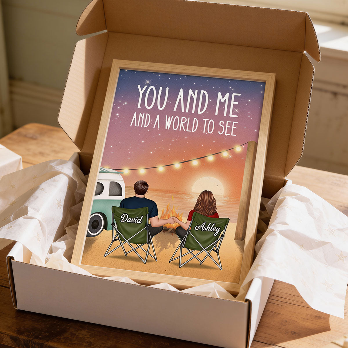 A World To See Couple Sitting At Beach - Personalized Poster - Heartfelt Valentine, Anniversary Gift For Him, For Her