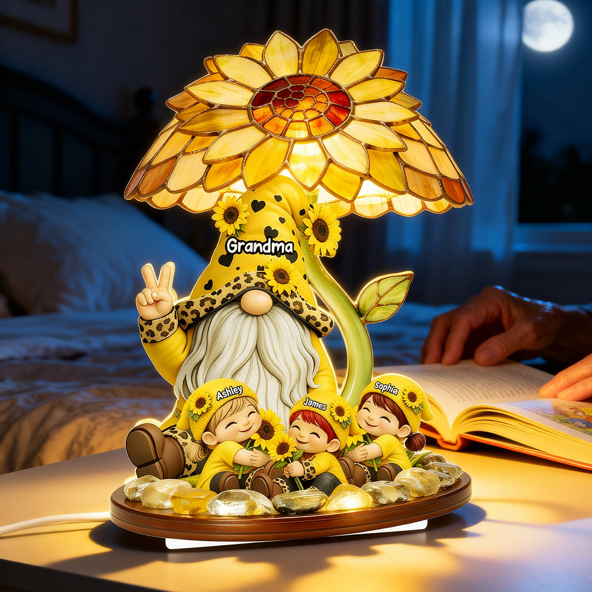 Sunflower Gnome Grandma Grandkids - Personalized Light Box - Mother's Day Gift for Grandma