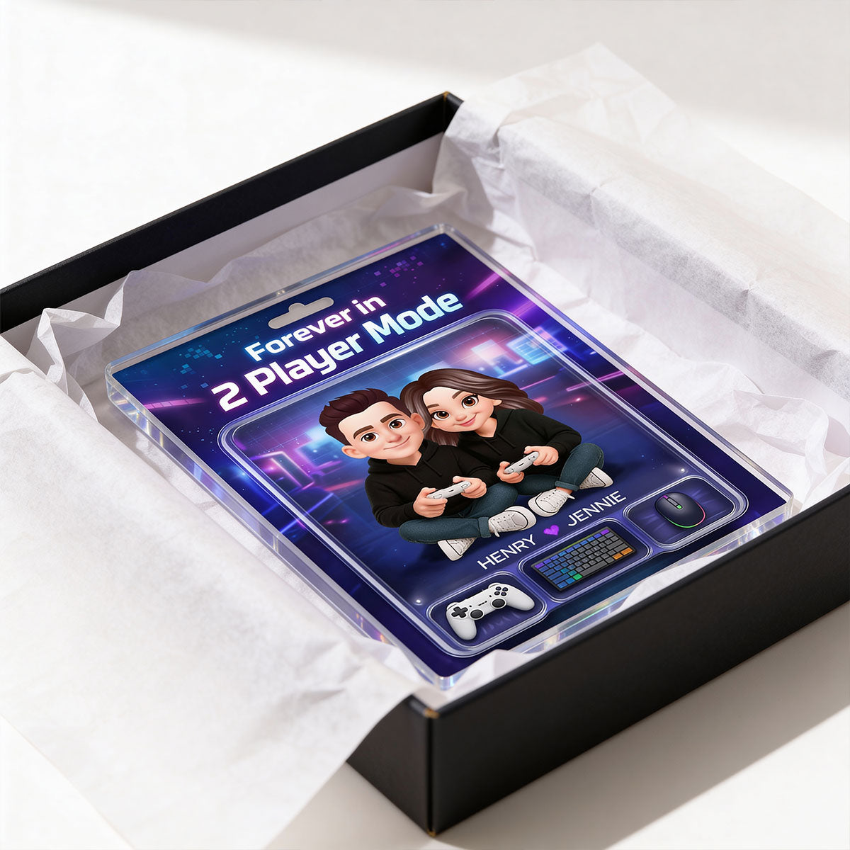 Forever In 2 Player Mode Gaming Couple - Personalized Acrylic Block Plaque - Heartfelt Valentine, Anniversary Gift For Gamers, For Him, For Her