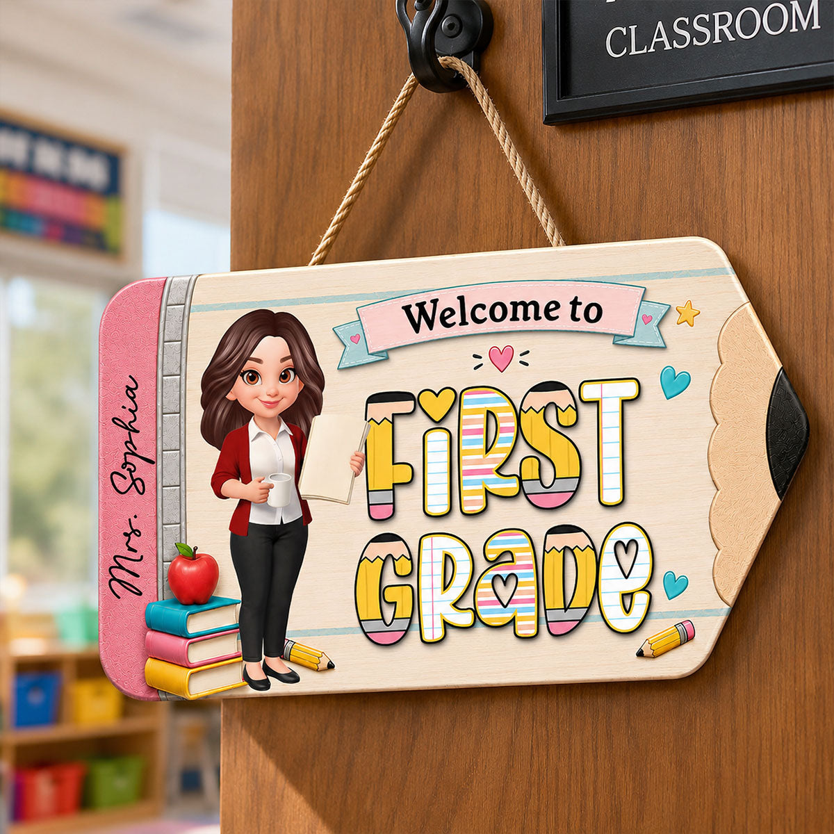 Trending First Grade With Teacher Welcome To Classroom - Personalized Wood Sign - Back To School, Classroom Decor