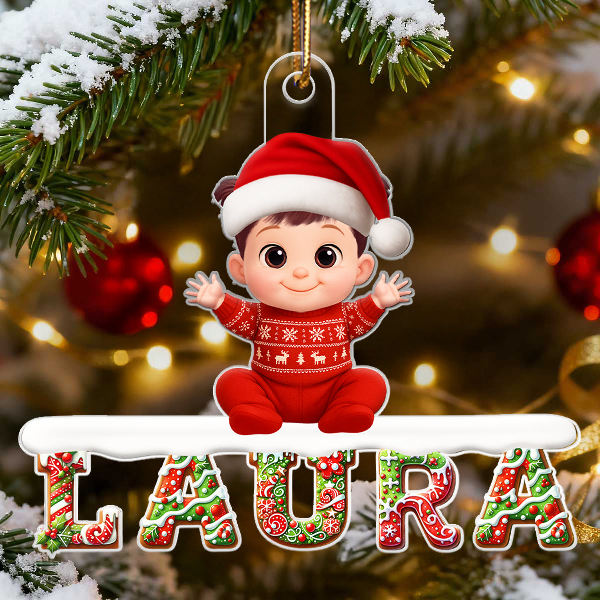 3D Effect Christmas Gingerbread Pattern Family Member Name - Personalized Acrylic Ornament - Unique Christmas Gift For Family, Loved Ones