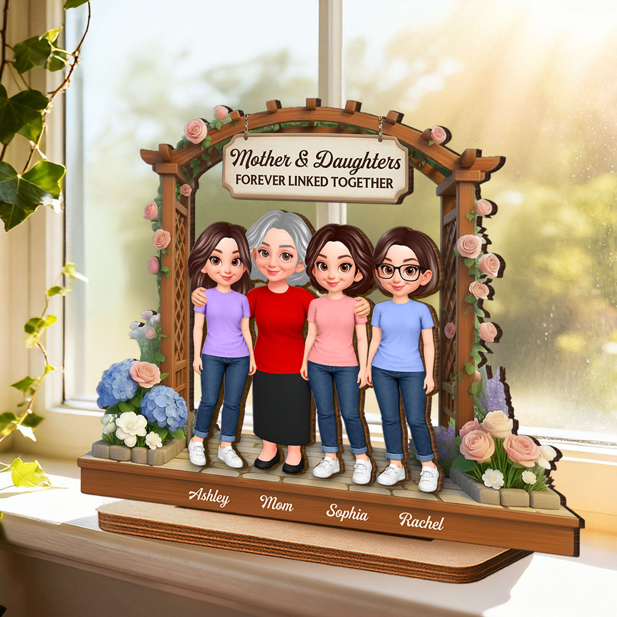 Beautiful Garden Mom Daughter Son Forever Love - Personalized 2-Layered Wooden Plaque - Mother's Day Gift For Mom