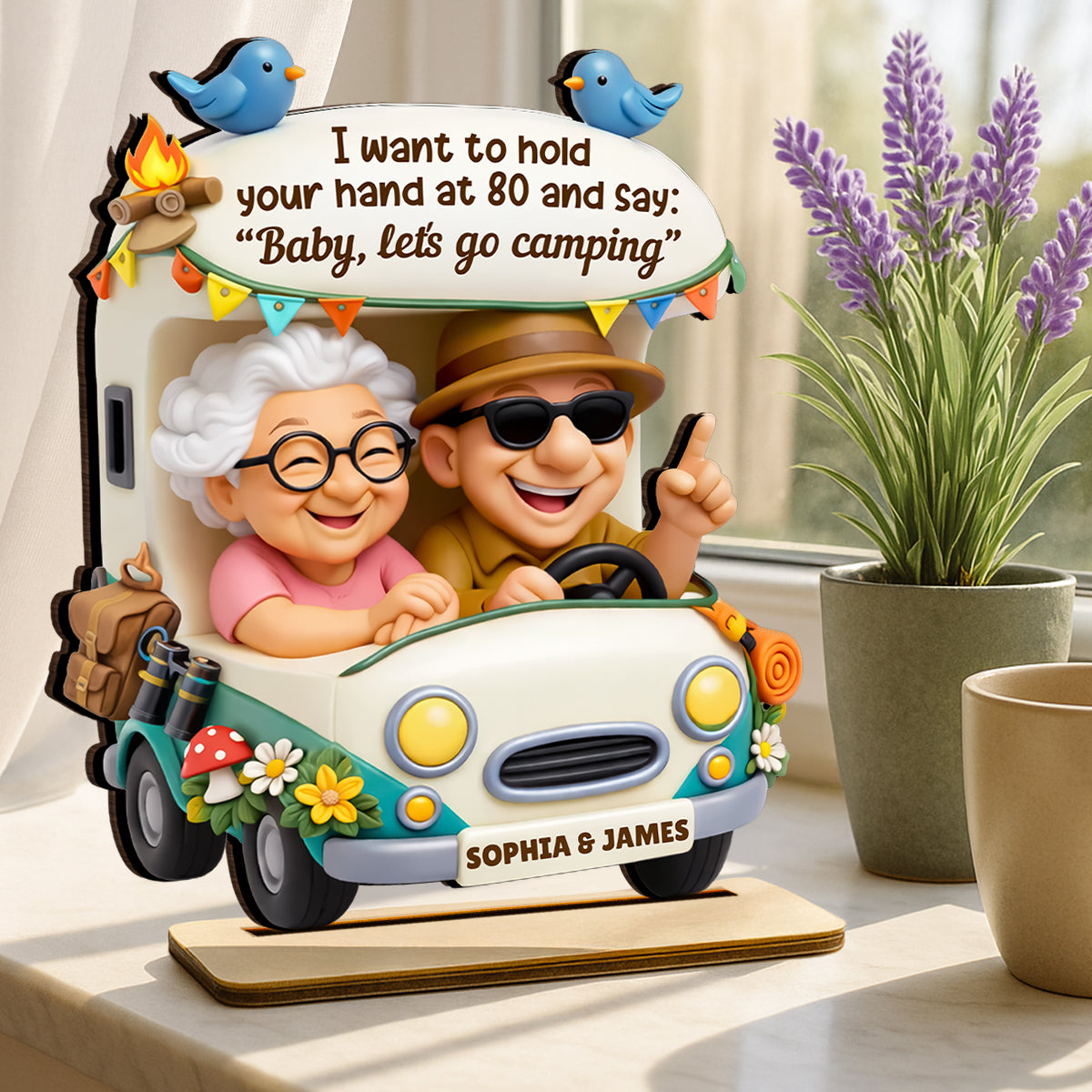 Baby Let's Go Camping Romantic Couple - Personalized 2-Layered Wooden Plaque - Anniversary, Valentine's Day Gift, Gift For Him, Gift For Her