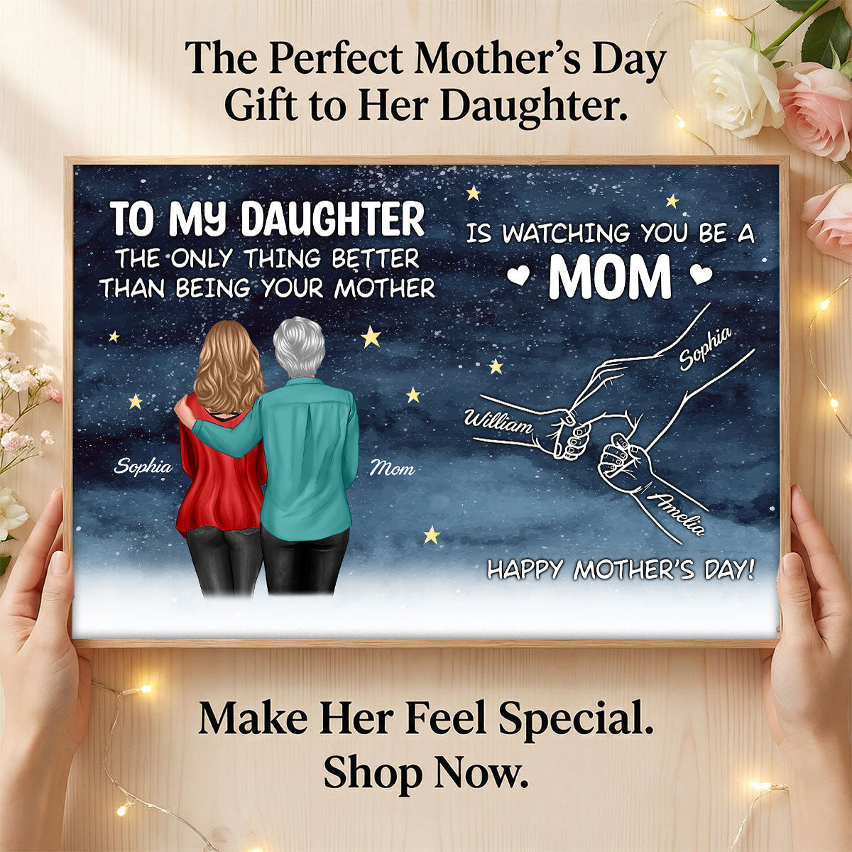Starry Night From Mom To Daughter Watching You Be A Mom Hands Outline - Personalized Poster - Mother's Day Gift For Daughter