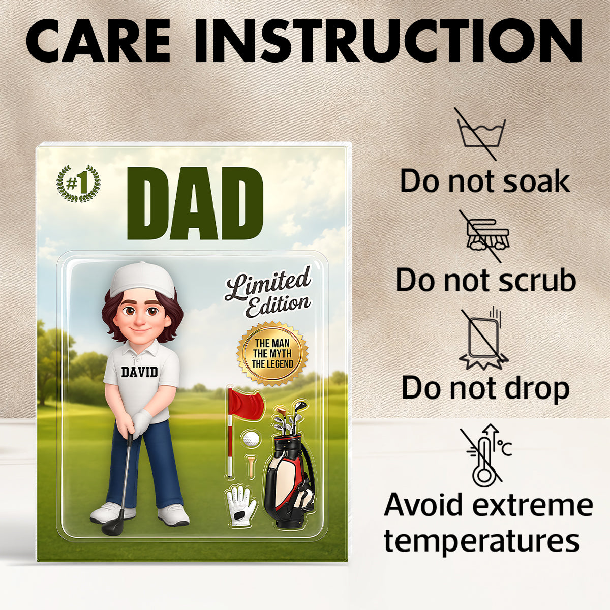 Golf Dad Toy Box Figure Limited Edition - Personalized Acrylic Block Plaque - Heartfelt Gift For Dad, Grandpa, Husband