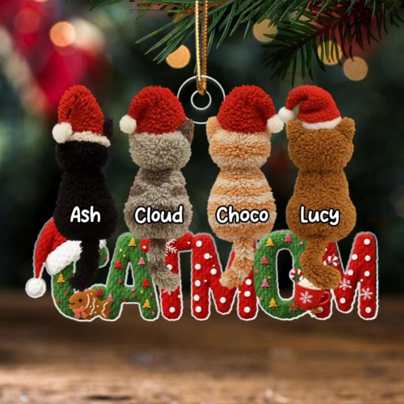 2025 Cat Lovers Latch Hook Yarn Faux - Personalized Acrylic Ornament - Christmas Gift for Cat Moms, Cat Dads