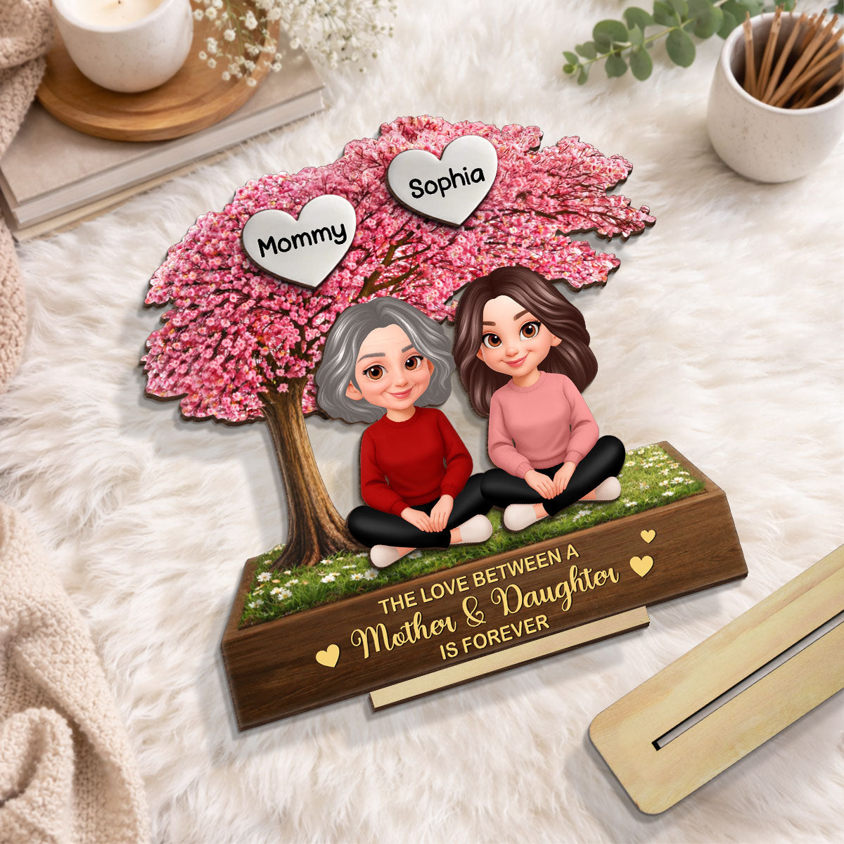 The Love Between Mother & Daughter is Forever - Personalized 2-Layered Wooden Plaque - Heartfelt Gift for Mom