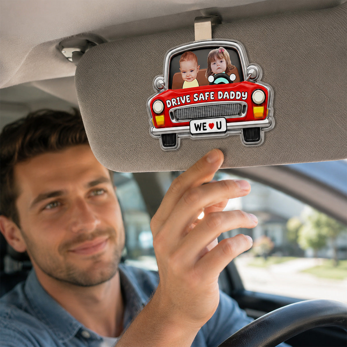 Drive Safe Daddy Baby Custom Photo in Classic Car - Personalized Acrylic Car Visor - Father's Day Gift For Dad, Husband