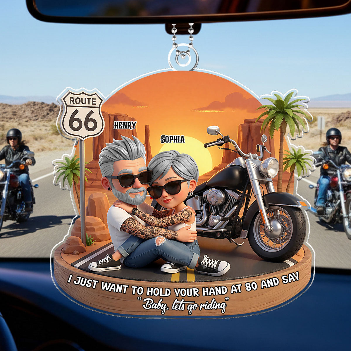 Baby Let's Go Riding Biker Couple - Personalized Acrylic Car Hanger - Sentimental Gift for him, for her