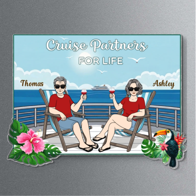 We're In Cruise Mode Old Couple Sitting Cruise Deck - Personalized Cruise Cabin Door Magnet