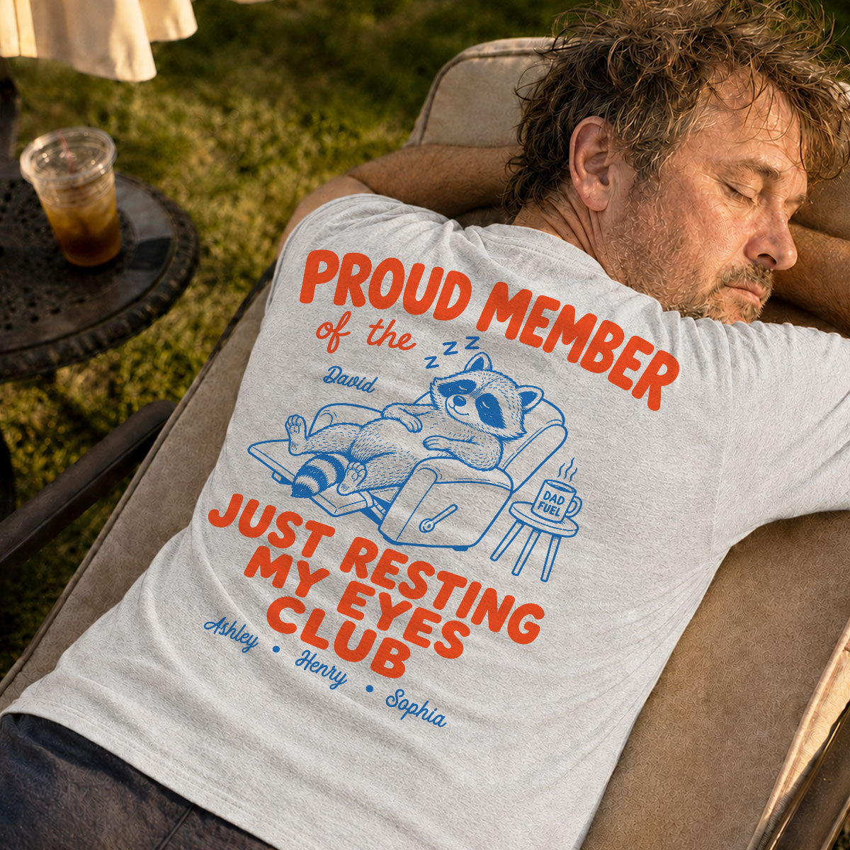 Retro Funny Raccoon Dad - Just Resting My Eyes Club - Personalized Shirt - Father's Day Gift for Dad, Grandpa