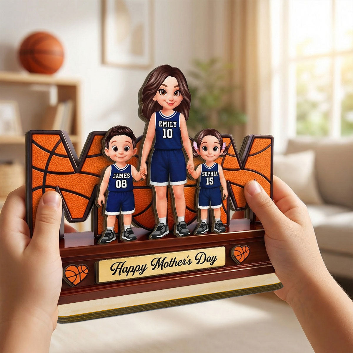 Basketball Best Mom Ever - Personalized 2-Layered Wooden Plaque - Mother's Day Gift For Mom, Wife