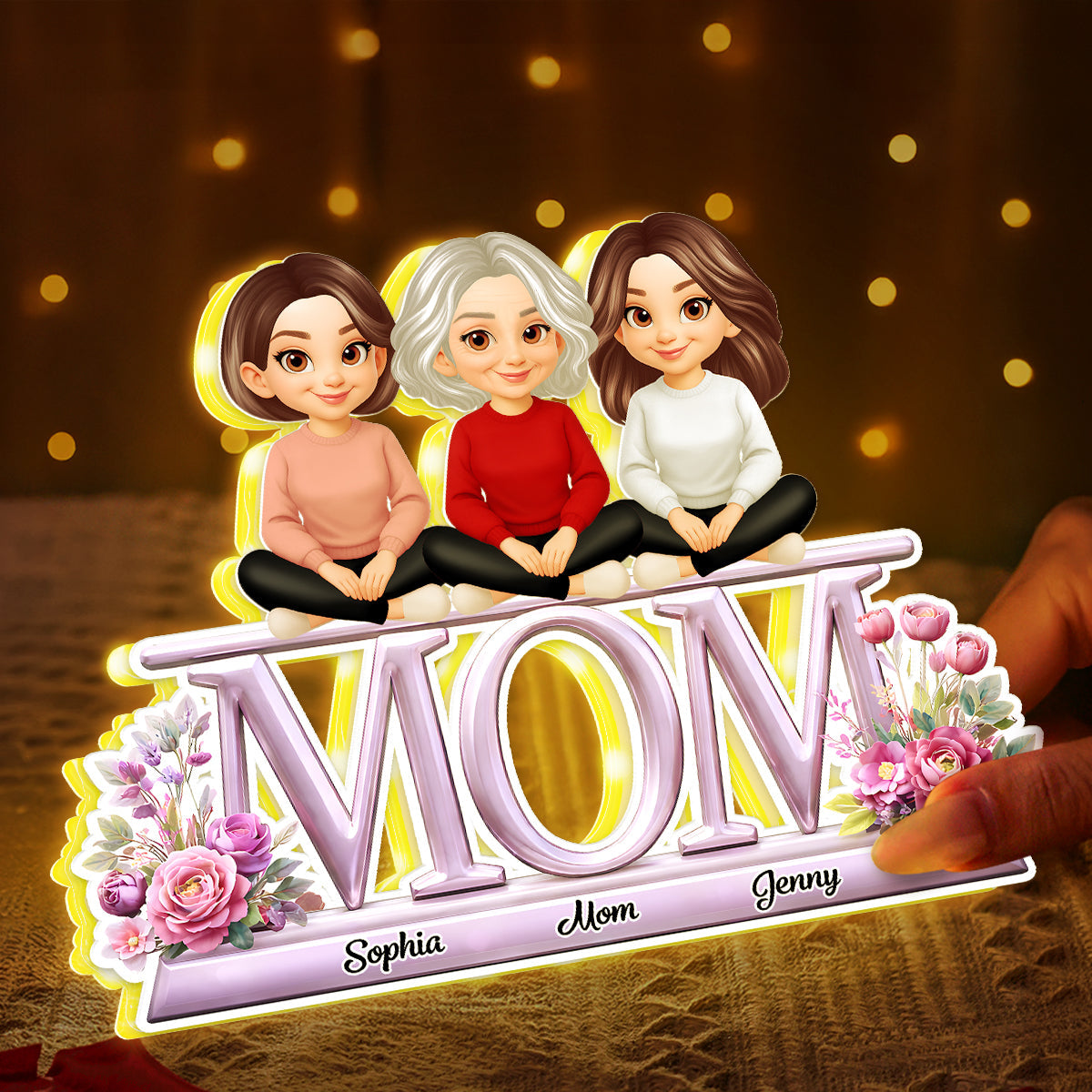 Lovely Mom And Kids - Personalized Light Box - Heartfelt Gift For Mom, Grandma