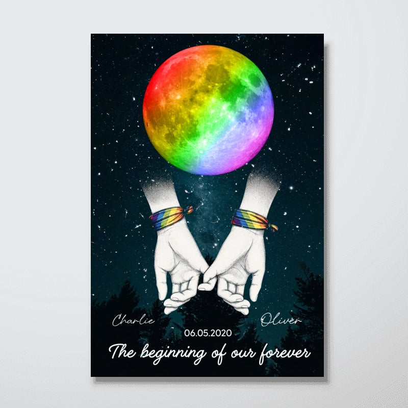 LGBT+ Couple Custom Anniversary Date Moon Phase - Personalized Poster - Gift For Couple, Happy Pride Month