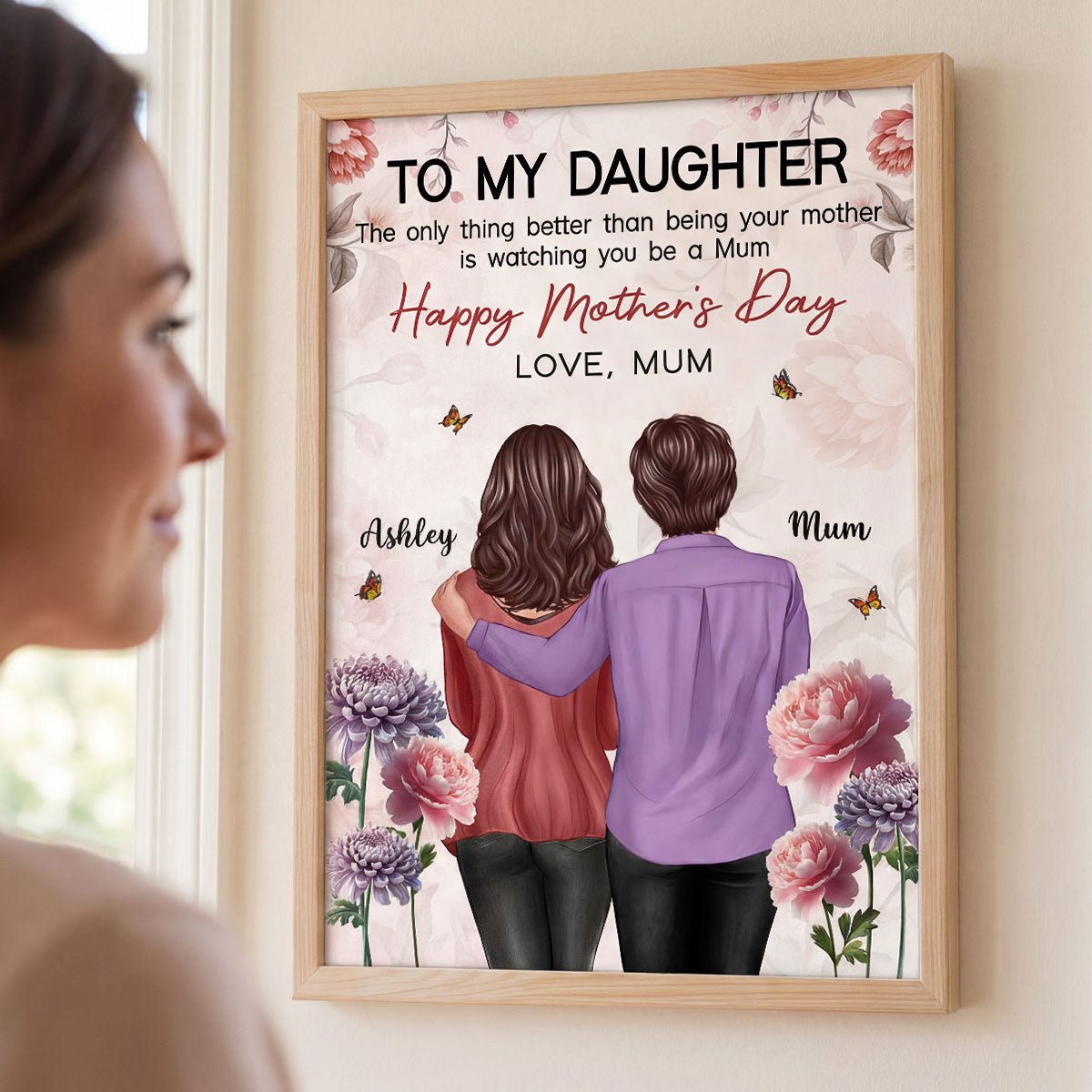To My Daughter From Mum Birth Month Flower Happy Mother's Day Floral Pink Tone - Personalised Poster