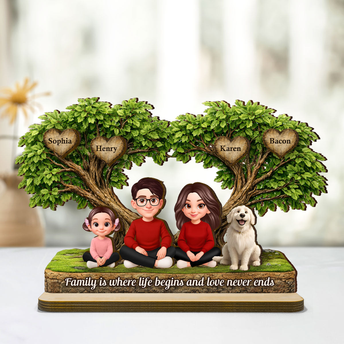 Family Is Where Love Never Ends - Personalized 2-Layered Wooden Plaque - Heartfelt Gift For Mom, Grandma