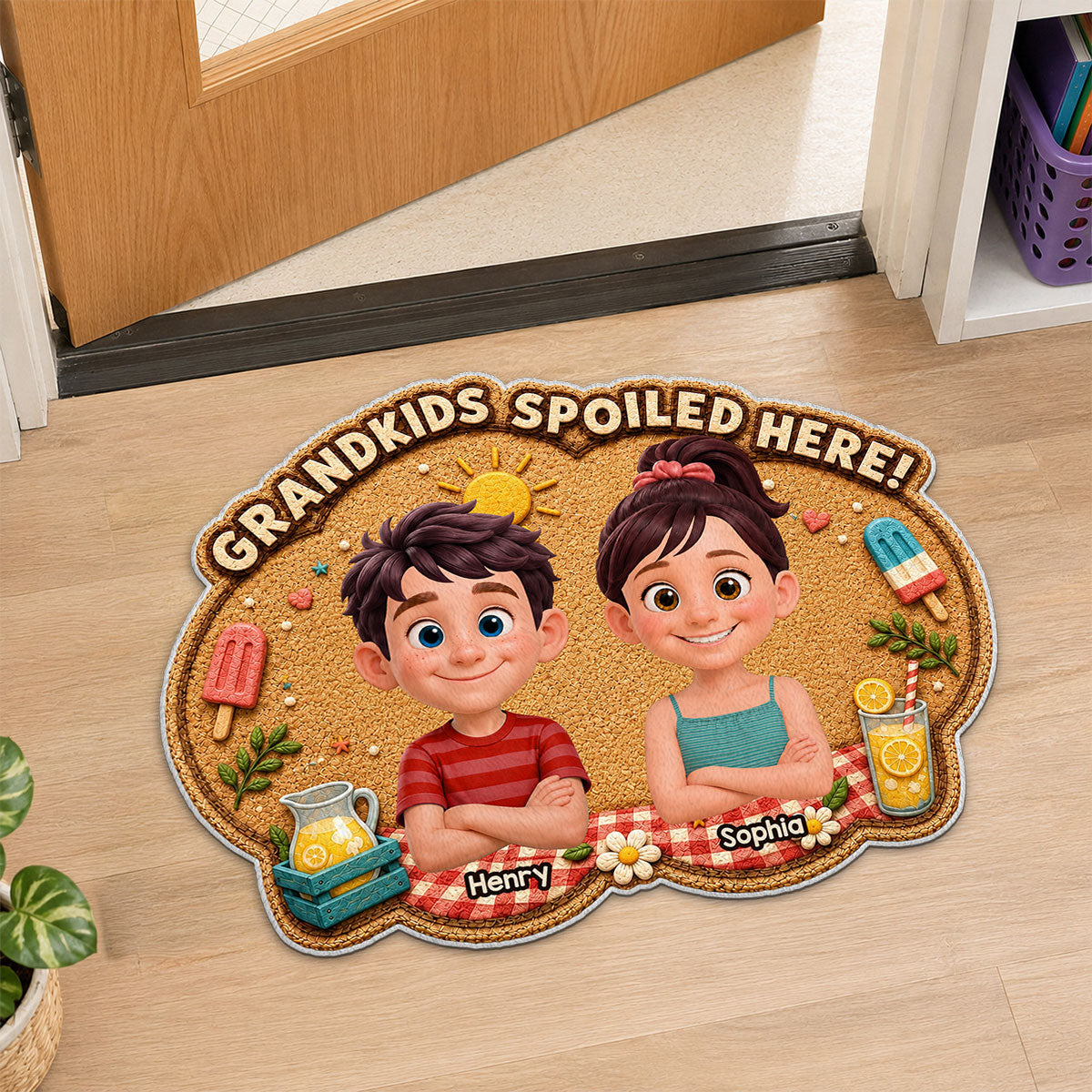 Grandkids Spoiled Here - Personalized Doormat - Gift For Grandparents, Summer Decor
