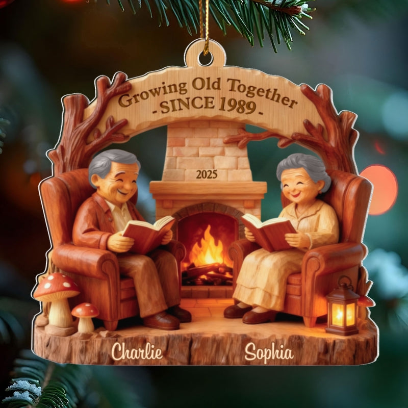 Growing Old Together Wooden Figurine - Personalized Acrylic Ornament - Heartwarming Christmas Gift For Him, For Her, For Couple