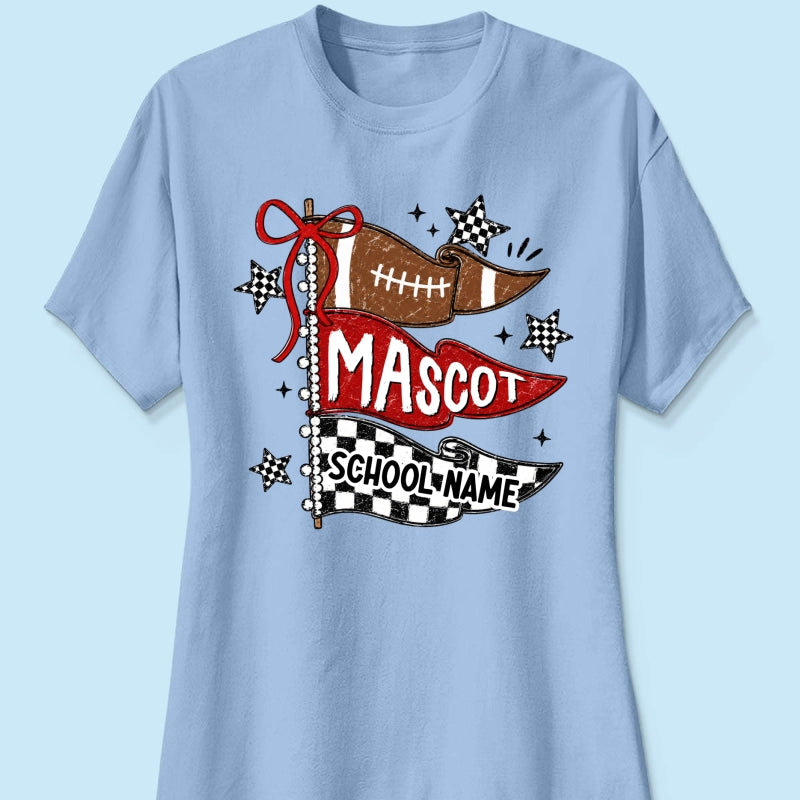 Custom Football Mascot Pennant - Personalized Shirt - School Spirit Shirt, Game Day Shirt For Football Mom