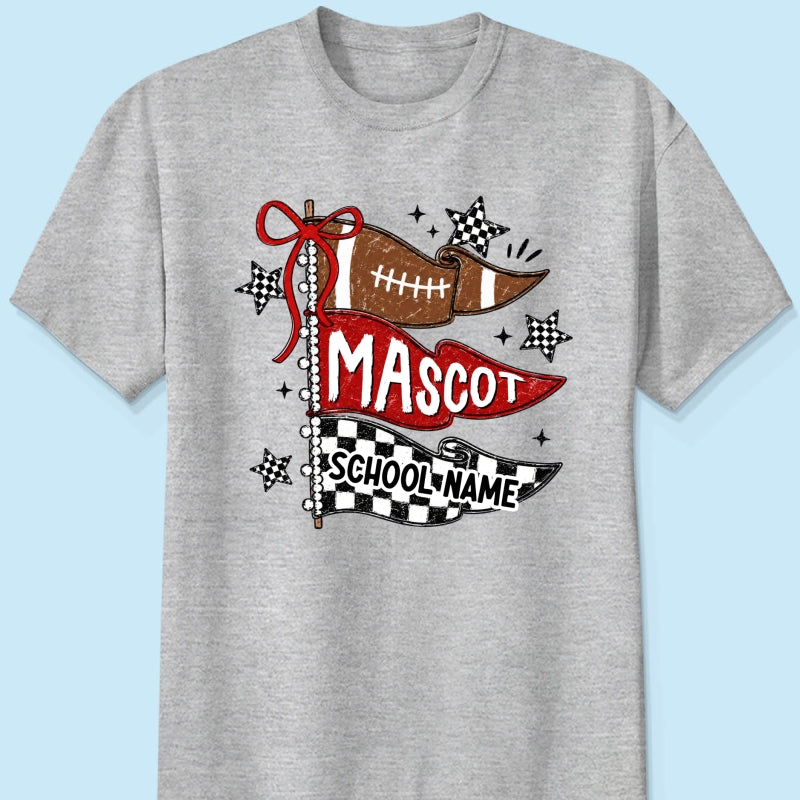 Custom Football Mascot Pennant - Personalized Shirt - School Spirit Shirt, Game Day Shirt For Football Mom