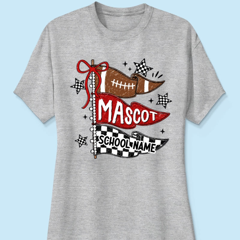 Custom Football Mascot Pennant - Personalized Shirt - School Spirit Shirt, Game Day Shirt For Football Mom
