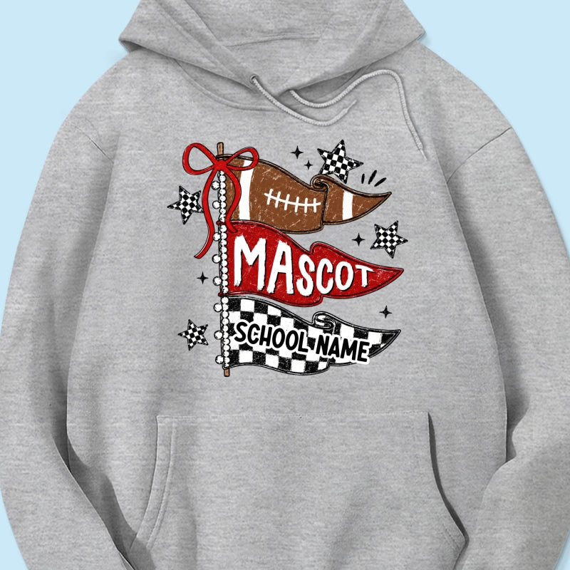 Custom Football Mascot Pennant - Personalized Shirt - School Spirit Shirt, Game Day Shirt For Football Mom