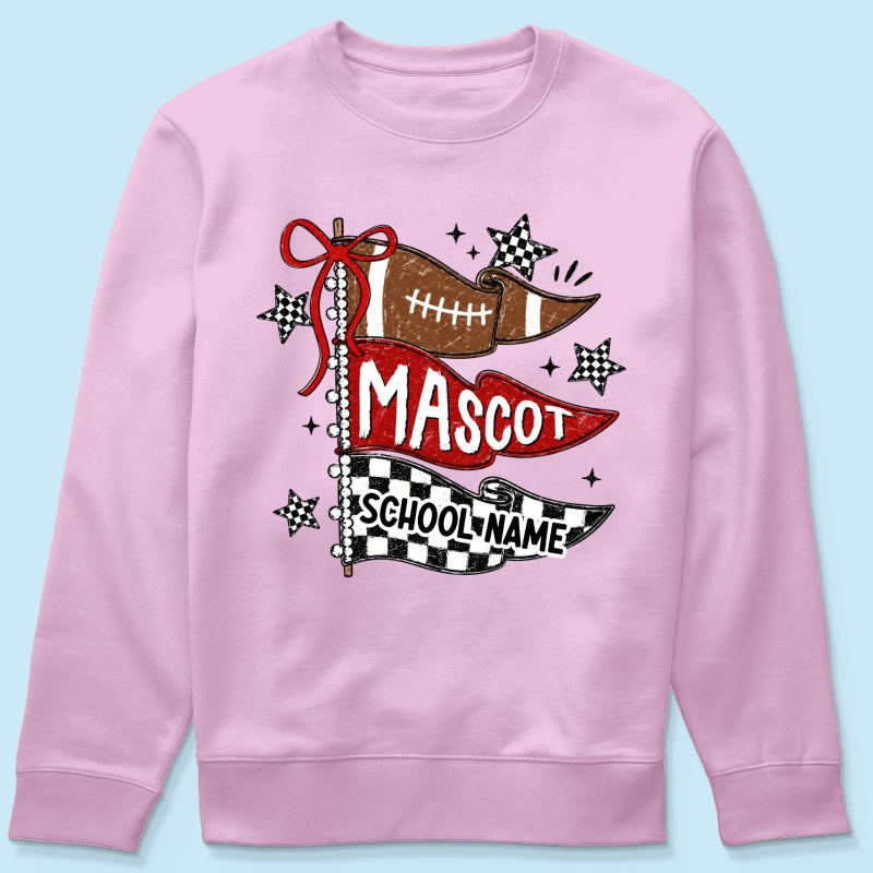Custom Football Mascot Pennant - Personalized Shirt - School Spirit Shirt, Game Day Shirt For Football Mom