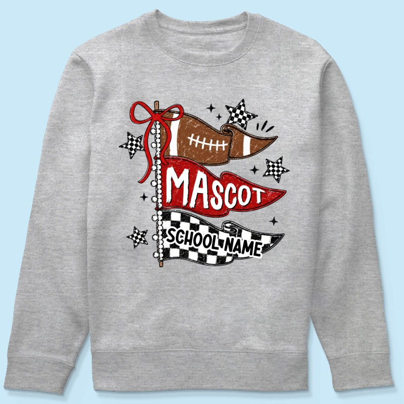 Custom Football Mascot Pennant - Personalized Shirt - School Spirit Shirt, Game Day Shirt For Football Mom