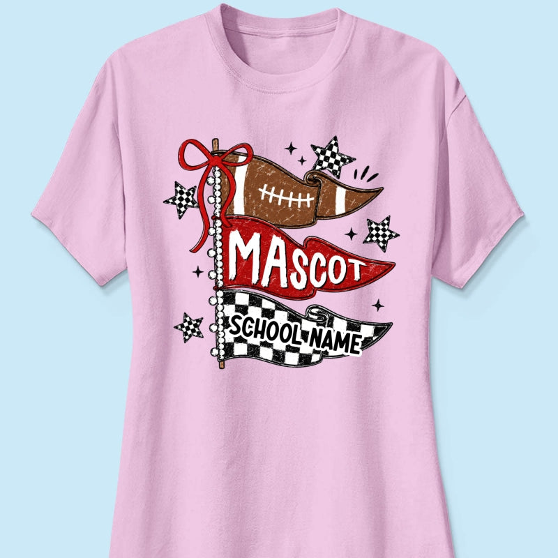 Custom Football Mascot Pennant - Personalized Shirt - School Spirit Shirt, Game Day Shirt For Football Mom