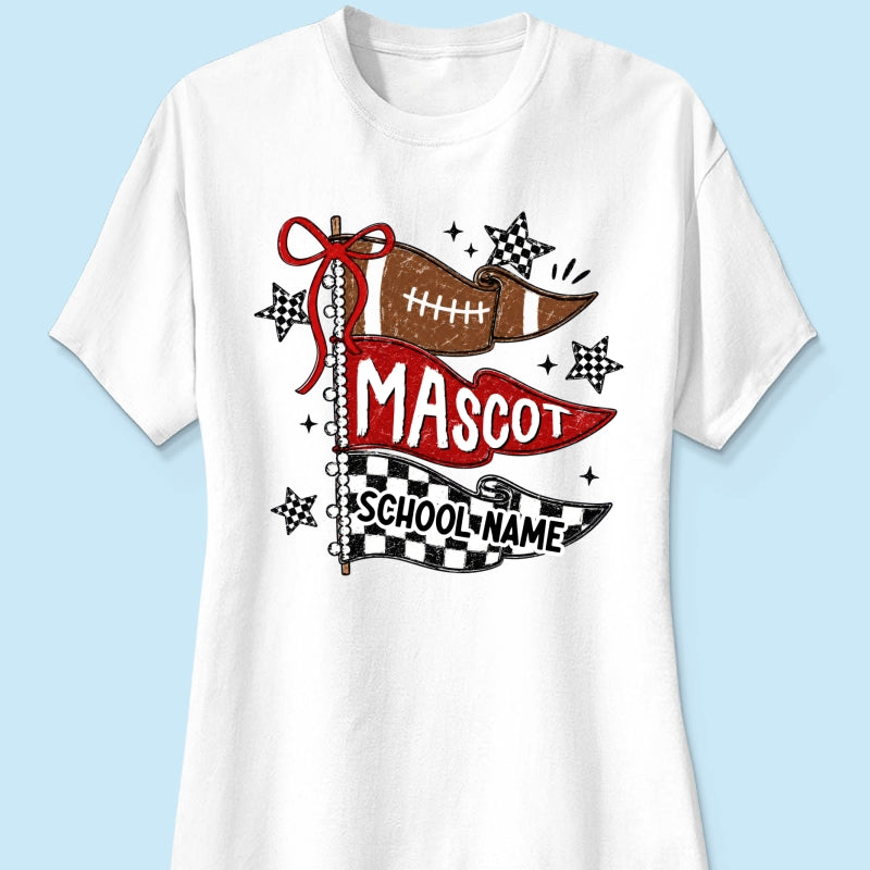 Custom Football Mascot Pennant - Personalized Shirt - School Spirit Shirt, Game Day Shirt For Football Mom