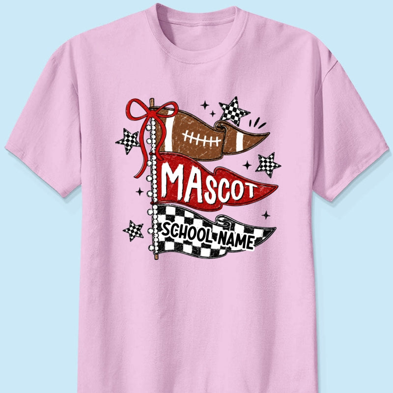 Custom Football Mascot Pennant - Personalized Shirt - School Spirit Shirt, Game Day Shirt For Football Mom