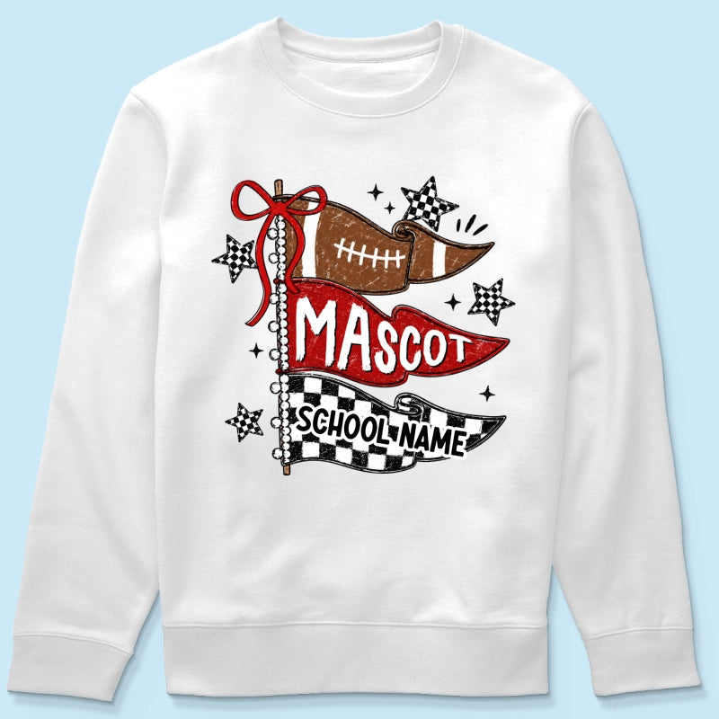 Custom Football Mascot Pennant - Personalized Shirt - School Spirit Shirt, Game Day Shirt For Football Mom