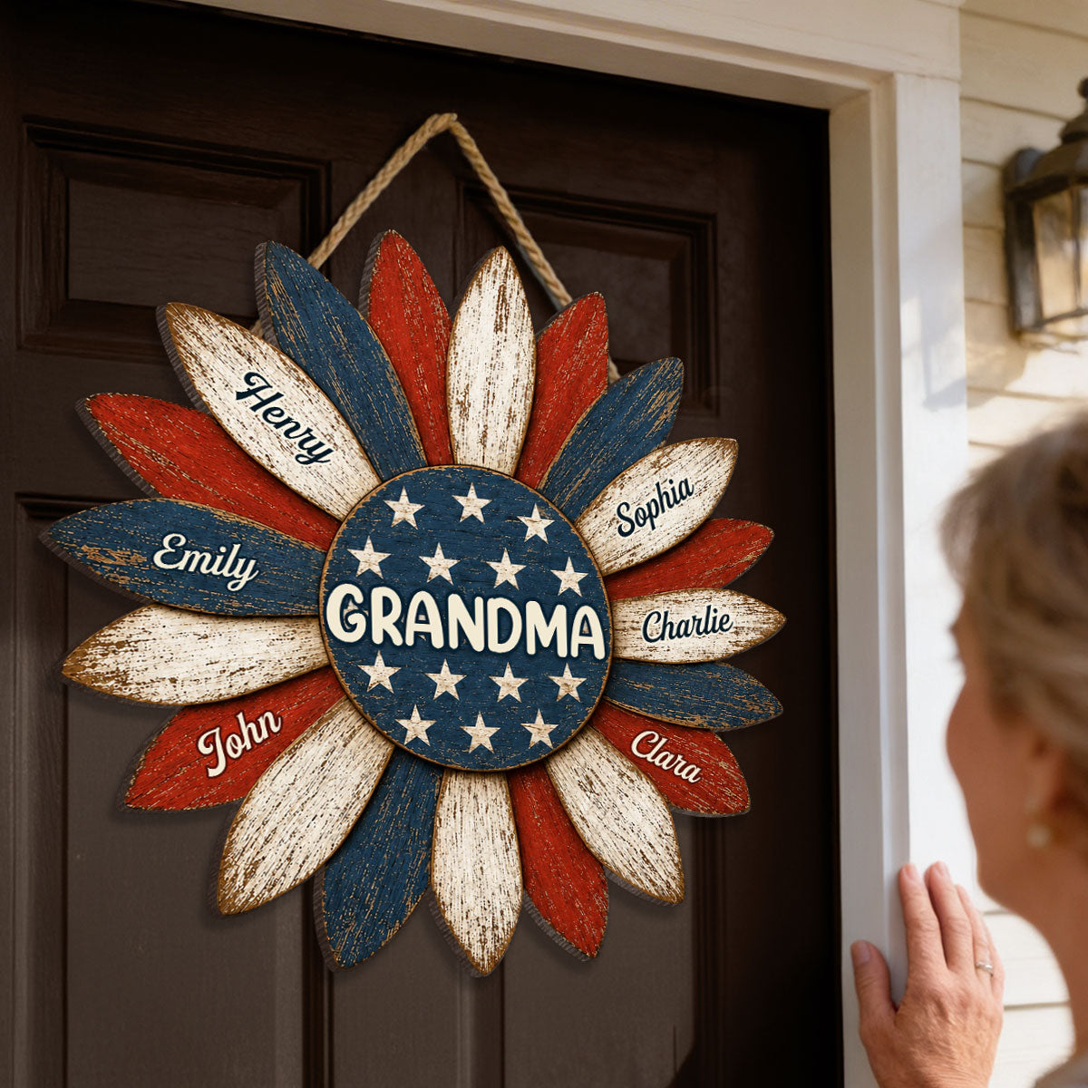 Grandma Nation Flag Sunflower America 250th Anniversary - Personalized Wood Sign - 250 Years Of Freedom, Patriotic Decoration